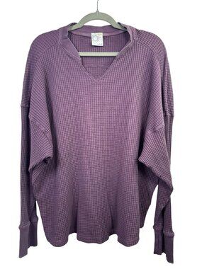 Offline By Aerie Womens Purple Waffle Knit Long Sleeve V-Neck Sweater Top Size X